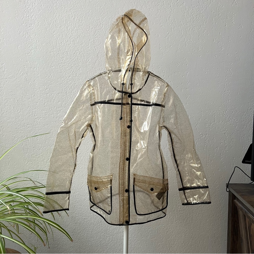Iconic Gold Glitter Transparent Rain Jacket Coat Topshop